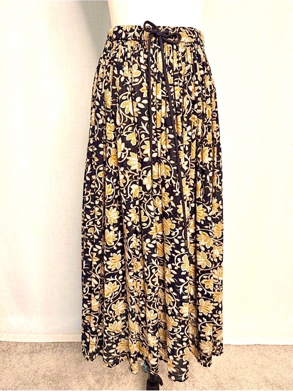 The Great. Floral Print Maxi Skirt Black Gold Cotton Size 0